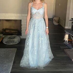 Elegant Blue Lace Evening Gown